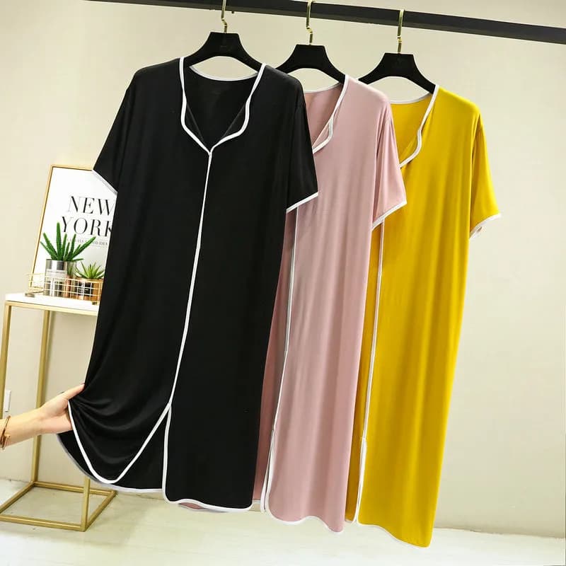 Fdfklak Short Sleeve Summer Nightdress For Women Large Size Modal Sleepwear Female V Neck Sexy Night Shirt Nuisette Femme