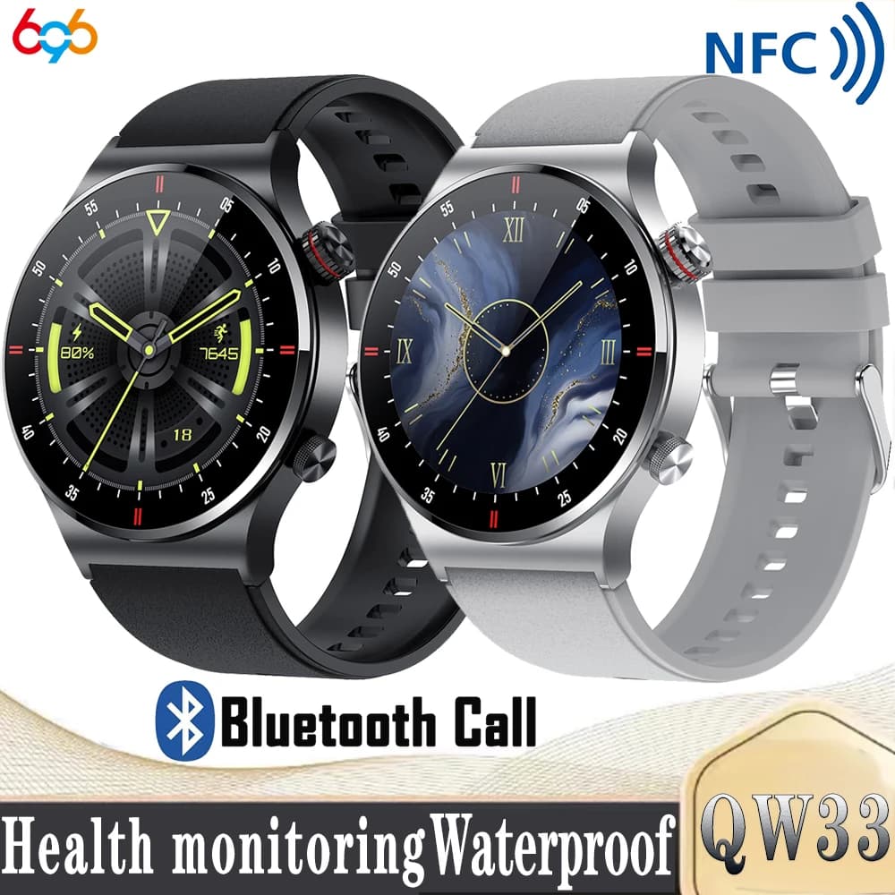 NFC Blue Tooth Call Smartwatch Men ECG PPG Monitor for Blood Pressure Sports Fitness Bussiness Smart Watch IPS QW33 for Android IOS