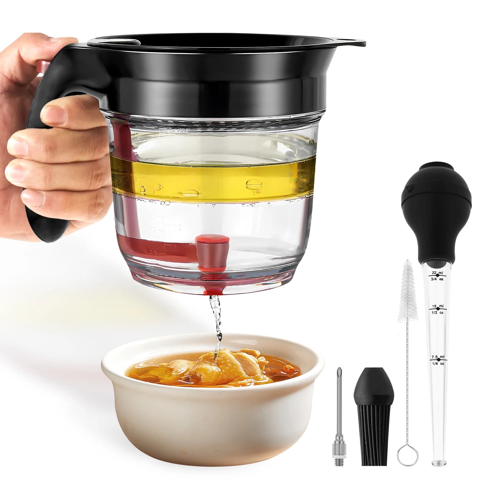 Separatore di grasso con rilascio inferiore Separatore di olio efficiente Separatori di salsicce resistenti al calore da 33,81 Oz per cucinare gadget da cucina