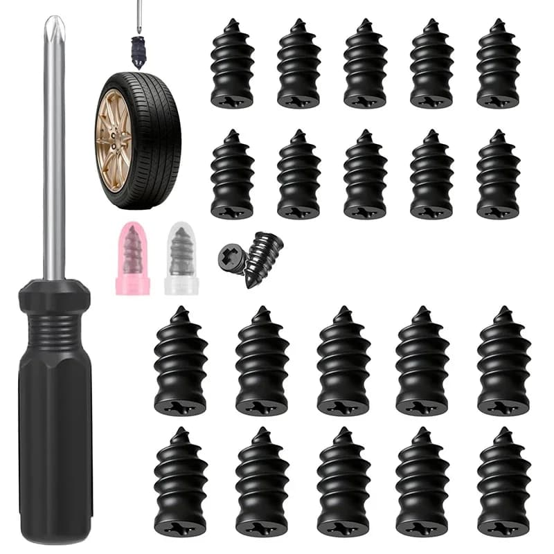Kit di Riparazione Pneumatici con Chiodi a Spirale in Gomma, Attrezzo Rapido con Cacciavite per Riparazione Pneumatici Auto