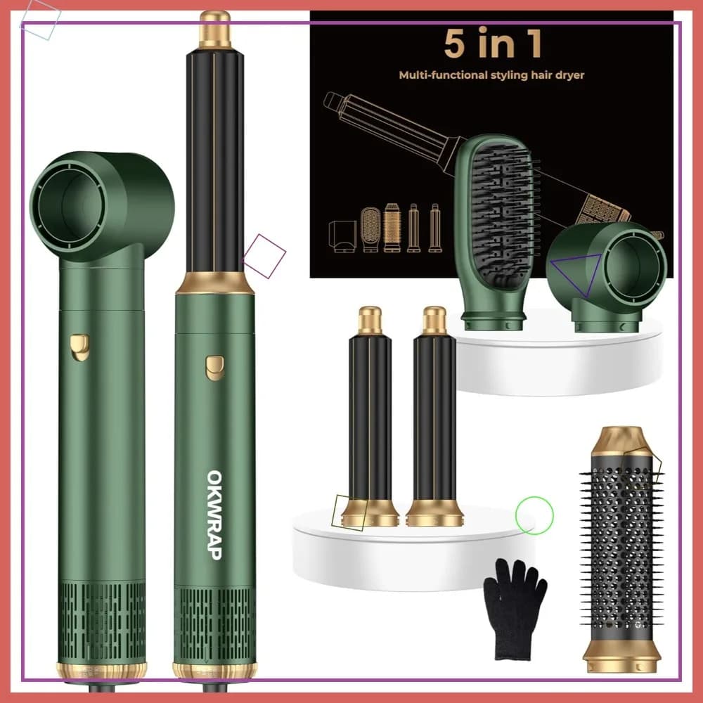 Set Spazzola Asciugacapelli 5 in 1: Asciugacapelli, Arricciacapelli, Spazzola Rotonda, Styler Ionico, Styler Sinistro e Destro 100-120V