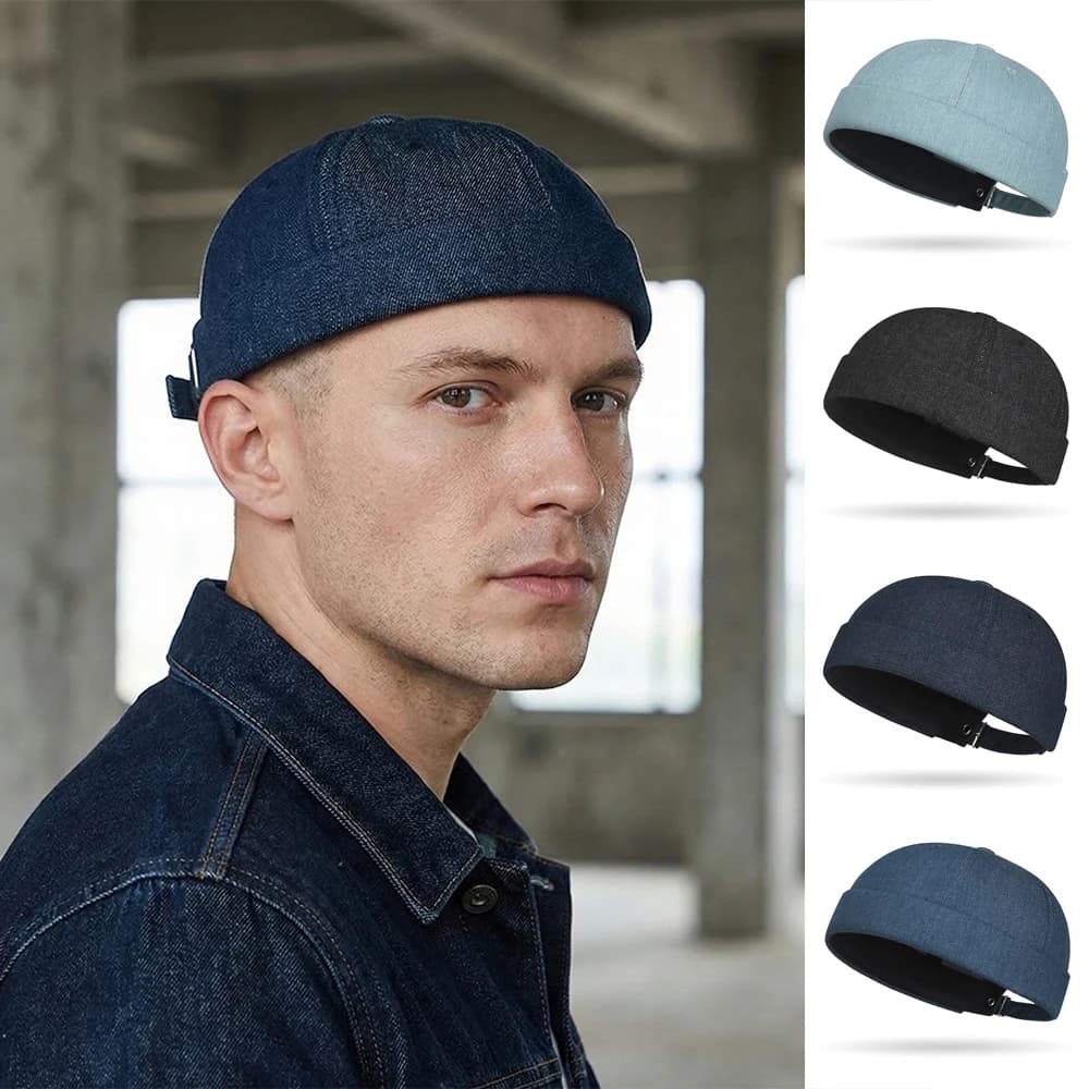 Docker Hat in Denim Style Hip Hop without visor, Classic Adjustable Unit Cat for All Seasons