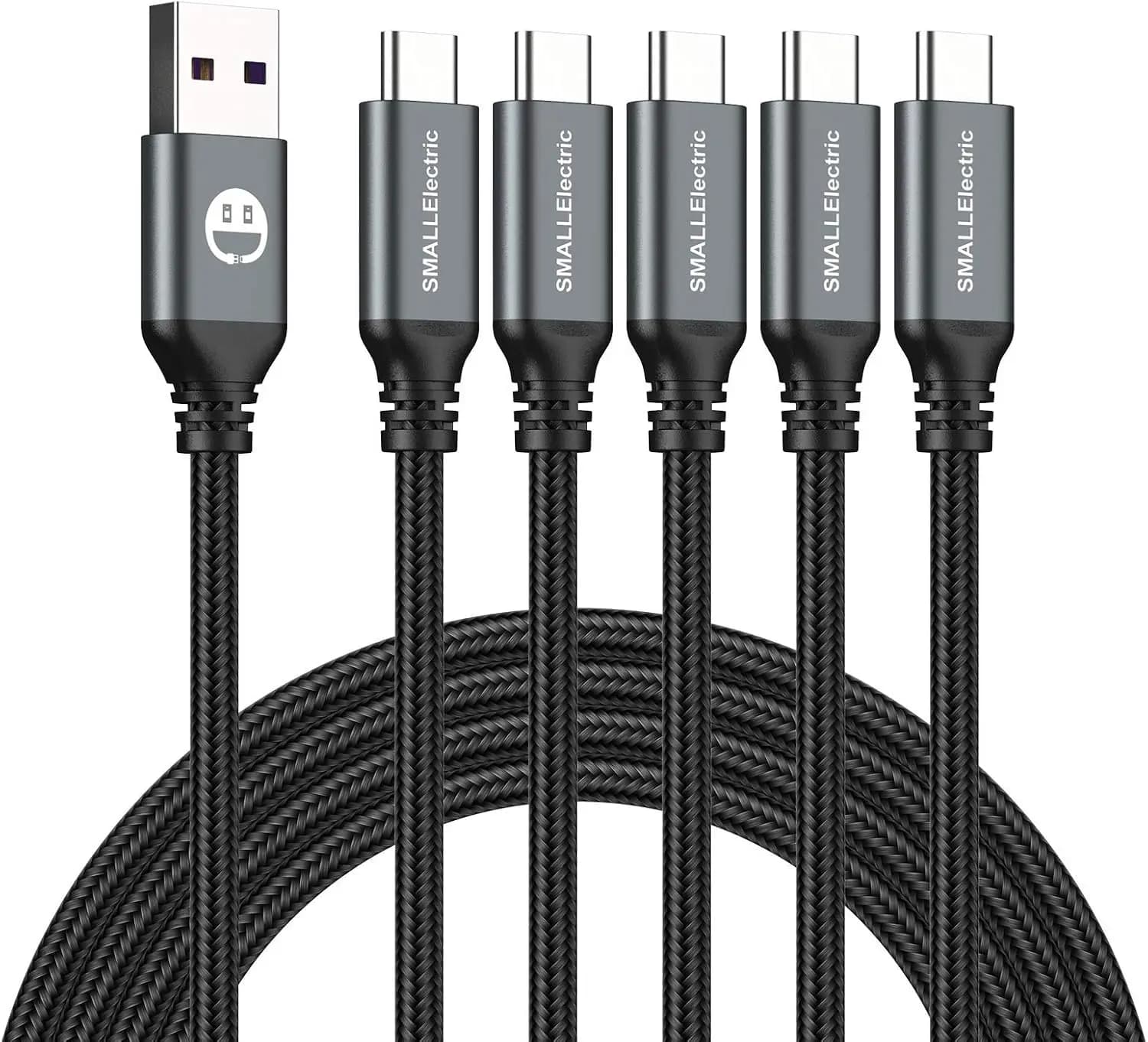 Cavo USB Type-C a A, Confezione da 5, 1,8 m, Intrecciato, Ricarica Rapida 3A, Compatibile con iPhone 17/17 Pro/16e/16/15 Pro Max, Samsung Galaxy S10 S9 S8 Plus, Note 10 9 8, LG V50 V40 G8 G7 (Grigio)