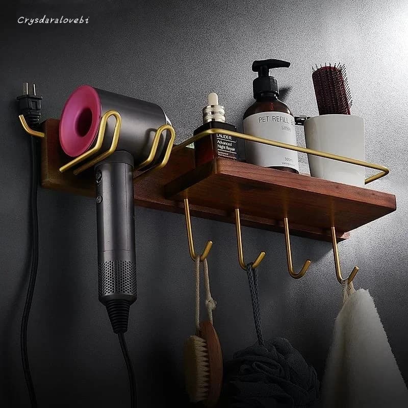 Walnut Space Aluminum Hair Dryer Hanging for Dyson Hair Dryer Storage Bracket Bathroom Curling Iron Wall Hanging Rack