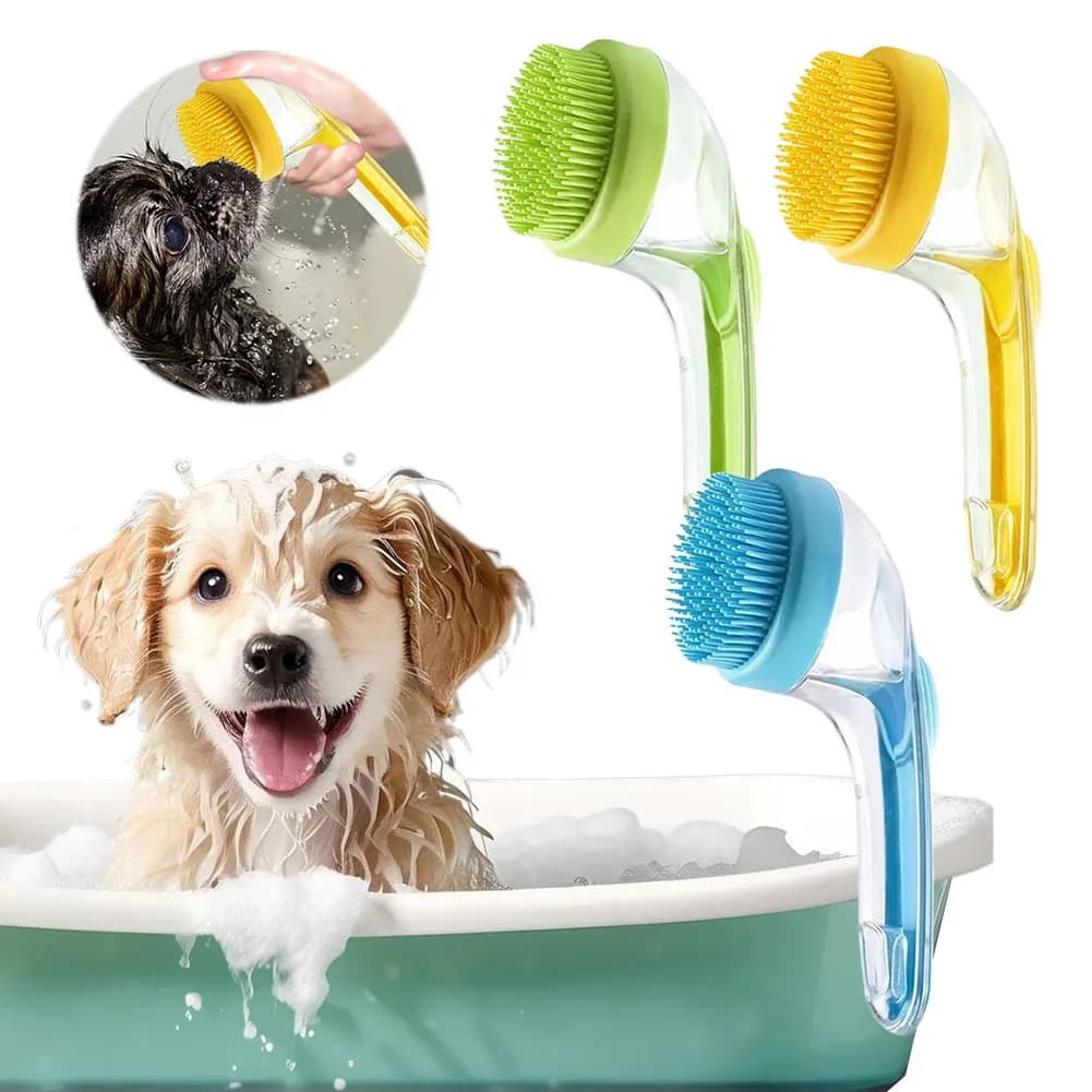 Spazzola per shampoo per cani con dispenser per massaggio Spazzola per bolle Spazzola per pulizia doccia per animali domestici per shampoo Deshedding