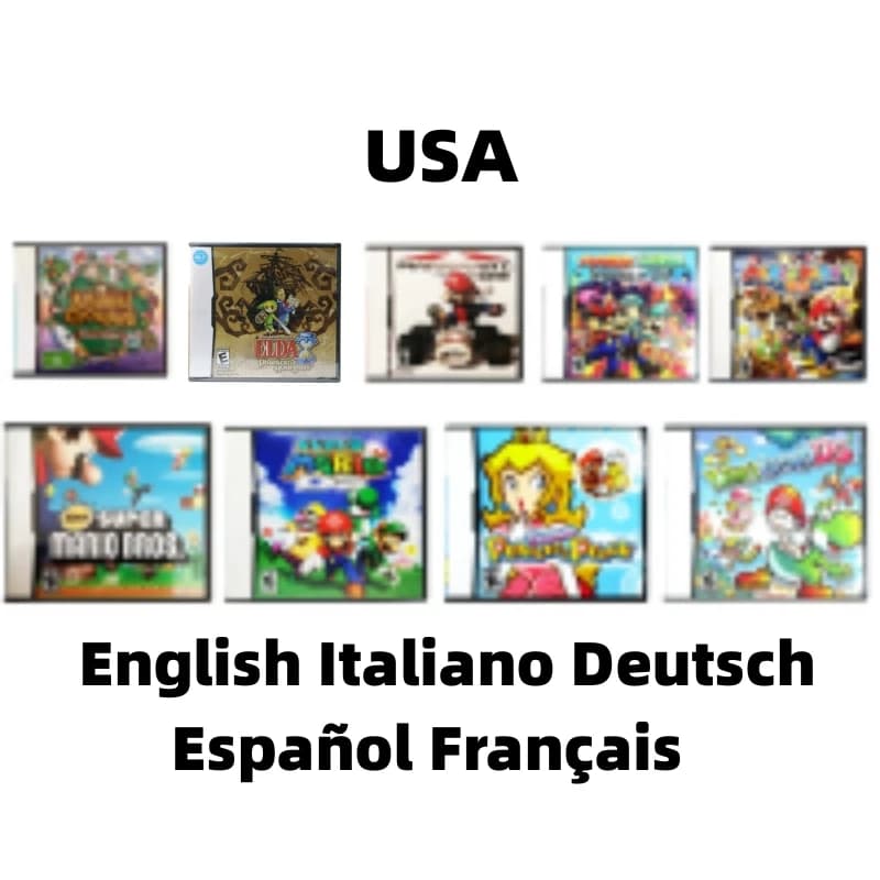 Cartucce di Gioco DS per Console Video Mario Bros Kart Party 64 DS Peach Yoshi's Island Hourglass NDS 2DS 3DS in Cinque Lingue