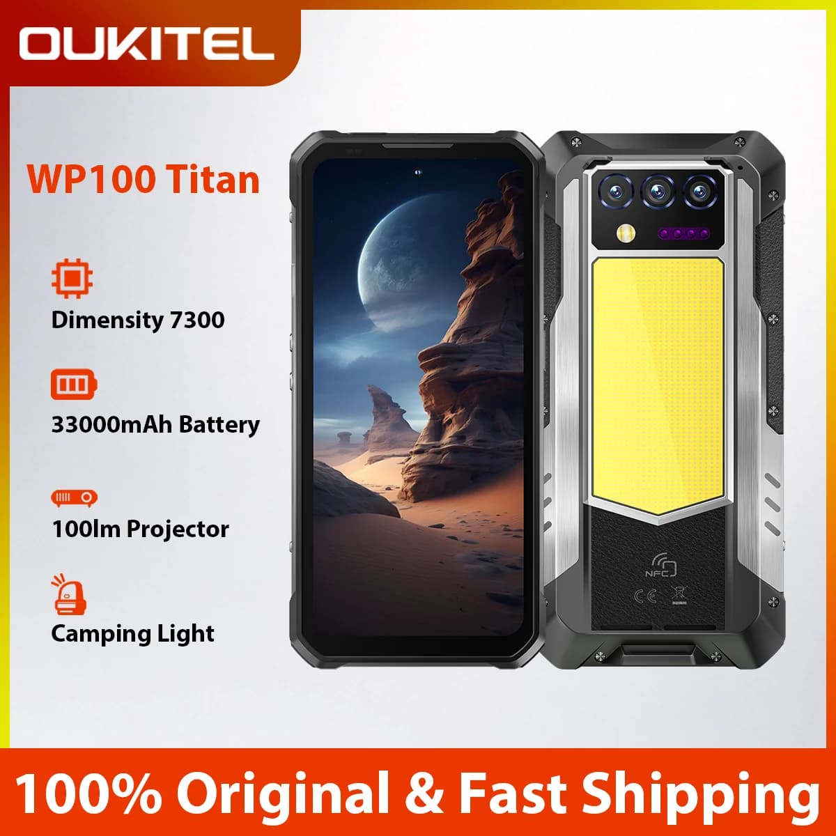 5G Rugged Phone OUKITEL WP100 Titan 36GB 512GB 33000mAh 200MP 6.8'' Android 14 Projector Camping Light Smartphone
