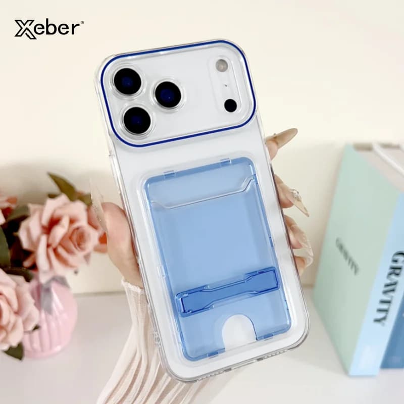 Case with slot for transparent card holder for iPhone 17 16 15 14 13 Pro Max Plus Foldable wallet with candy cover support