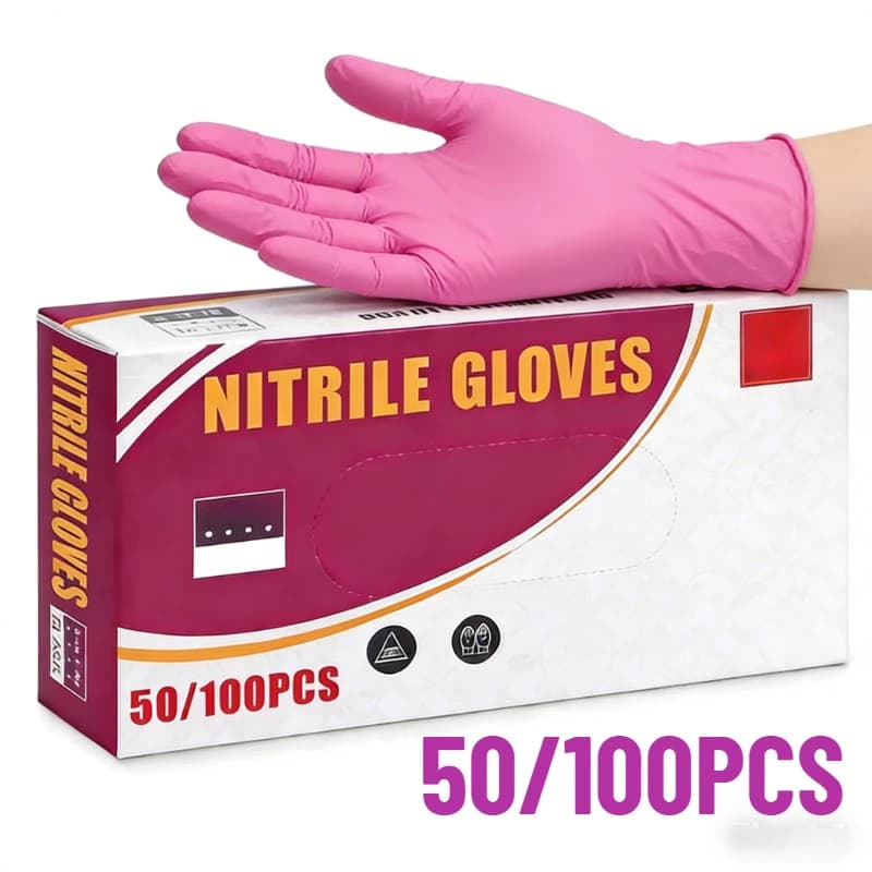 Guanti in Nitrile Rosa Intenso 50/100 Pezzi, Guanti per Pulizie Domestiche, Lavaggio Piatti, Bellezza, Parrucchiere, Forniture Multiuso