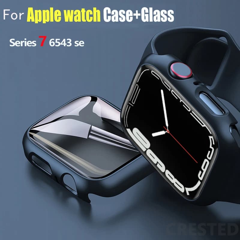 Vetro + copertura per custodia Apple Watch 44mm 40mm 45mm 41mm 42mm 38mm iWatch 8 3 7 SE Protezione schermo Apple watch serie 9 Accessori