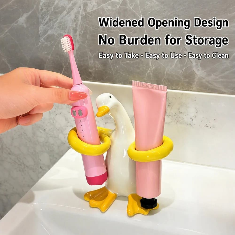 Duck Bathroom Decor Ceramic Toothbrush Holder 2 Hole Countertop Organizer Toothpaste And Brush Caddy