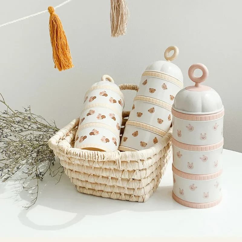 Box for milk powder with bear cute baby food accessories Newborn baby milk dispenser 3 layers bottle container Mother feeding Children
