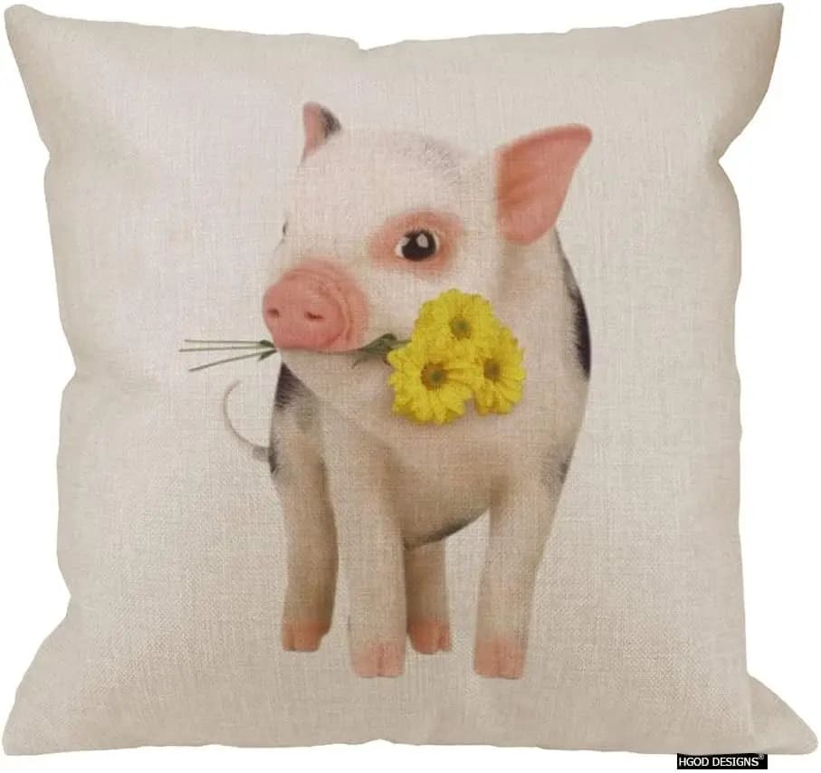 Cute Pink Pig Double-Sided Pillow Case Miniature Pet Decorative Cushion Cover Print Home Decor for Couch Bed Sofa