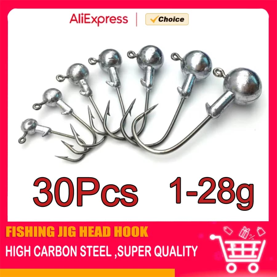 MrLurion 30pcs 1g 2g 3g 5g 10g 14g 18g 22g 25g 28g Fishing jigging head hook ,round head rigs fishhook for soft worm crank lures