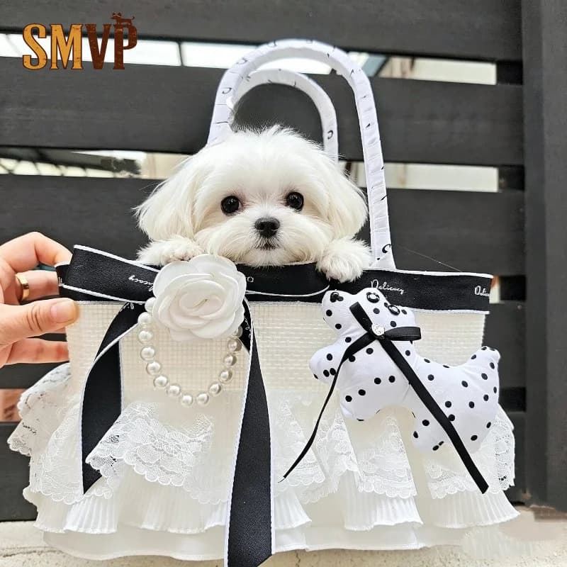 Luxury Style Pet Carrier Bag Lace Woven Handbag Breathable Portable Tote for Small Dog Cat Outdoor Travel Basket for Small Pet
