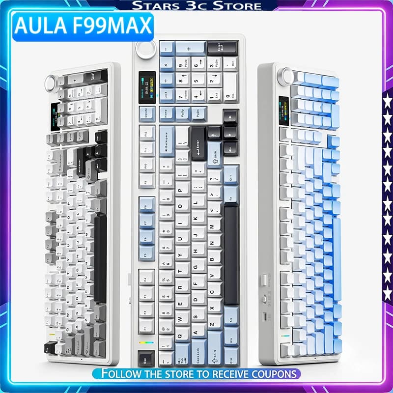 AULA F99Max Mechanical Keyboard Wireless Tri Mode with Intelligent Display Screen Multifunctional Knob Office Gaming Keyboard