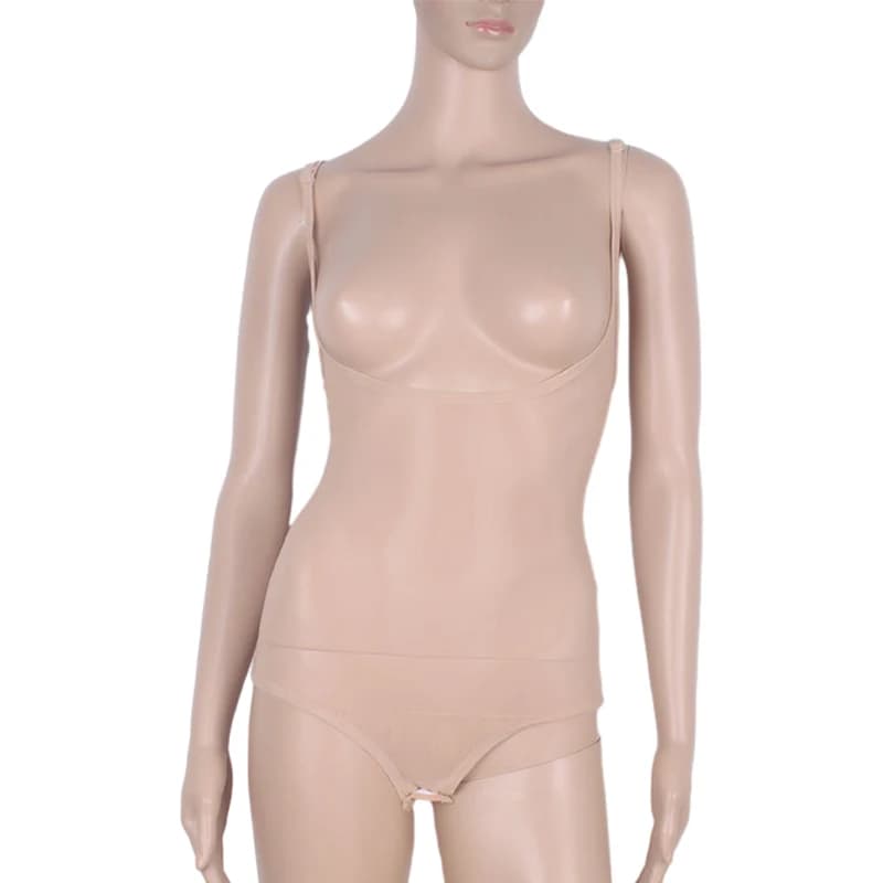 Skin Color Elastic Women's Belly Dance Jumpsuits Seamless Camisole Sheer Mesh Bodysuit Top Training Vest Female Dance Underwear