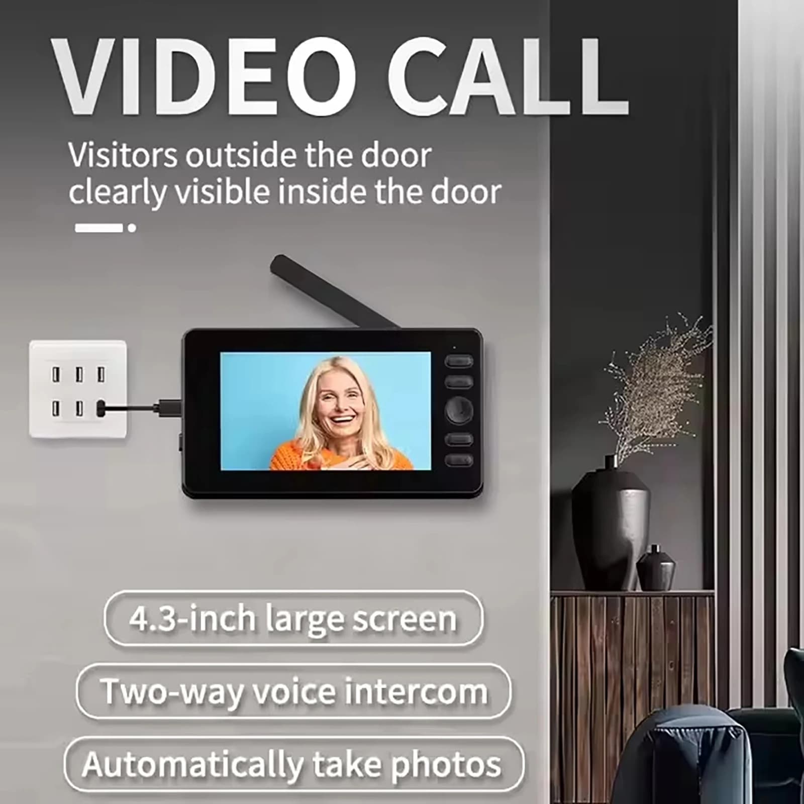 Campanello video impermeabile wireless con schermo grande da 4,3 pollici con citofono bidirezionale Campanello di sorveglianza per visione notturna grandangolare 1080P