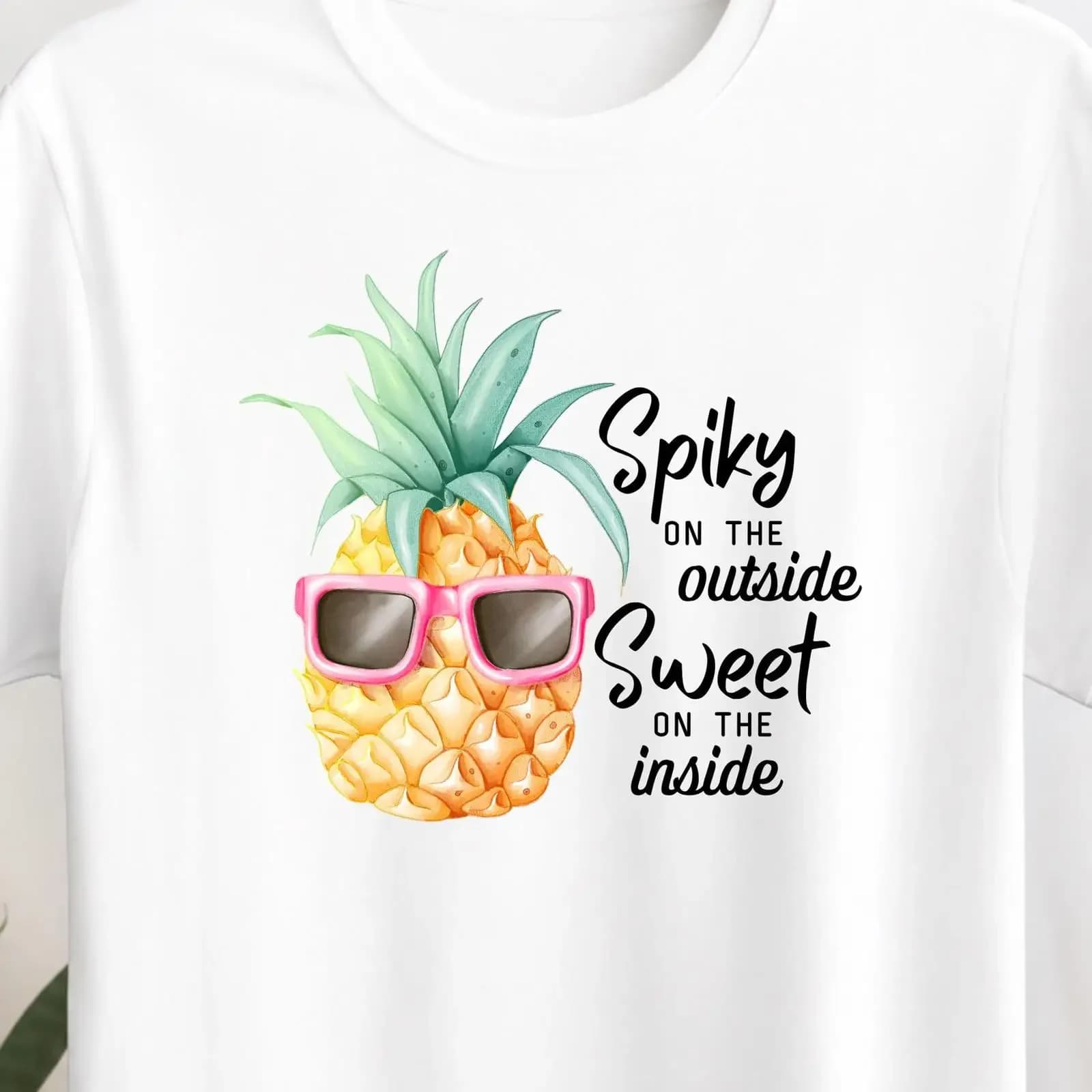 Pineapple Sunglasses T Shirt Spiky Outside Sweet Inside vintage Washed fashion Top For Everyday Wear Stylish Soft Stretched