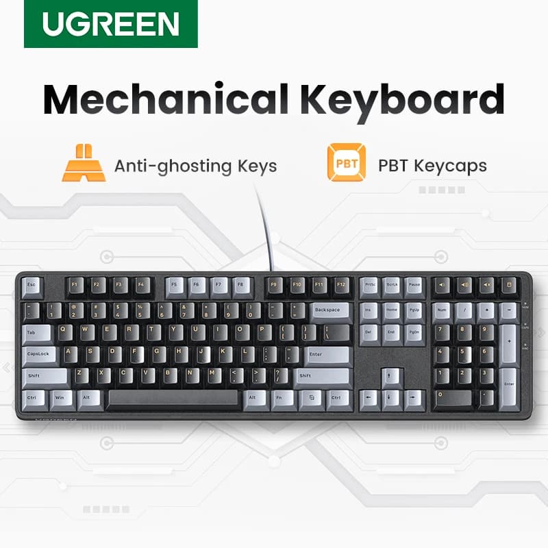 Tastiera meccanica UGREEN 108 tasti PBT tastiera cablata interruttore rosso russo/coreano/EN per Laptop Desktop Windows Mac OS Gaming