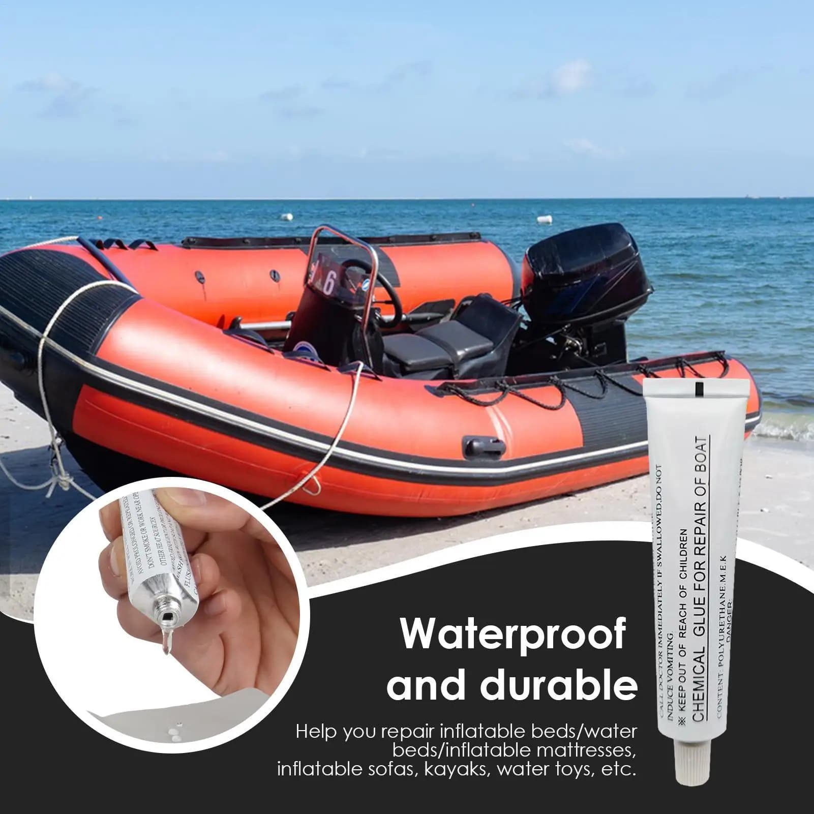 Adesivo Riparatore Forte in PVC da 30ml, Colla Impermeabile per Gommoni, Accessorio Professionale per Riparazione di Kayak, Canoe, Zattere e Pagaie