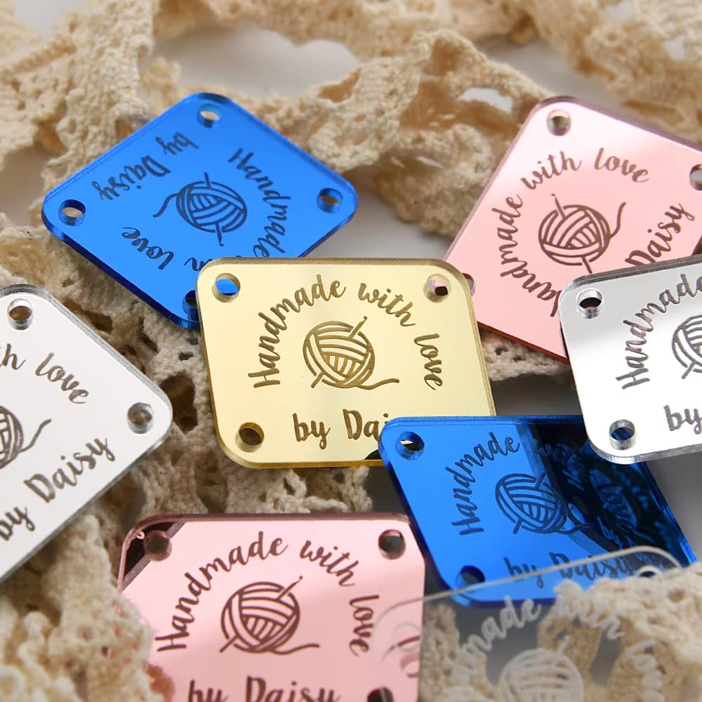 Etichette Personalizzate in Acrilico a Specchio Incise al Laser Ecologiche 3x4 cm per Artigianato Fai-da-Te, Decorazioni per la Casa, Abbigliamento, Regali, Testo e Logo Personalizzati