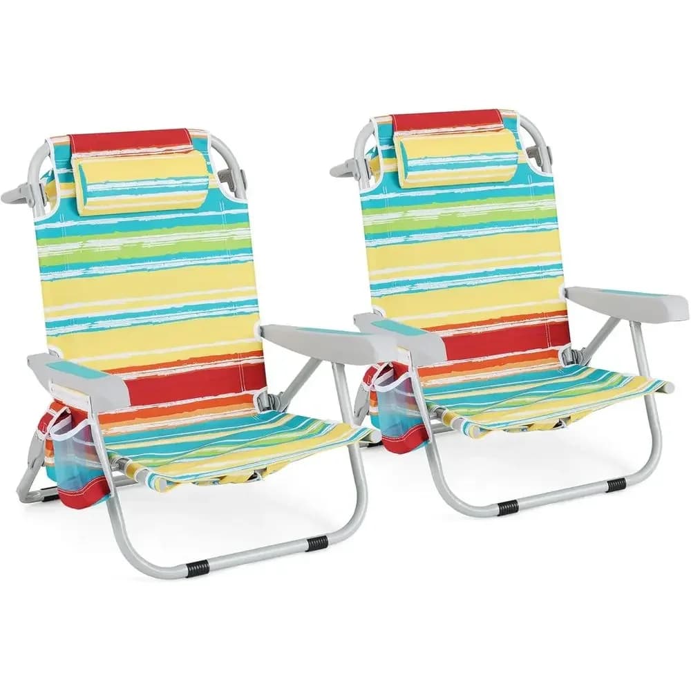 Poltrona da spiaggia portatile in alluminio con schienale a 5 posizioni, portaoggetti, tasca, portasciugamani e poggiatesta per 330 libbre (colorato,