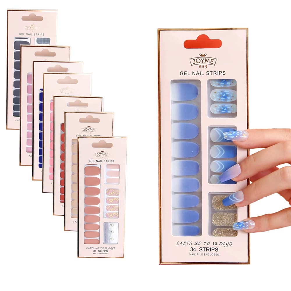 Adesivi per Unghie in Gel Senza UV, 30/34 Pezzi, Decorazioni per Manicure Fai-da-Te, Strisce di Gel Autoadesive a Lunga Durata per Copertura Completa