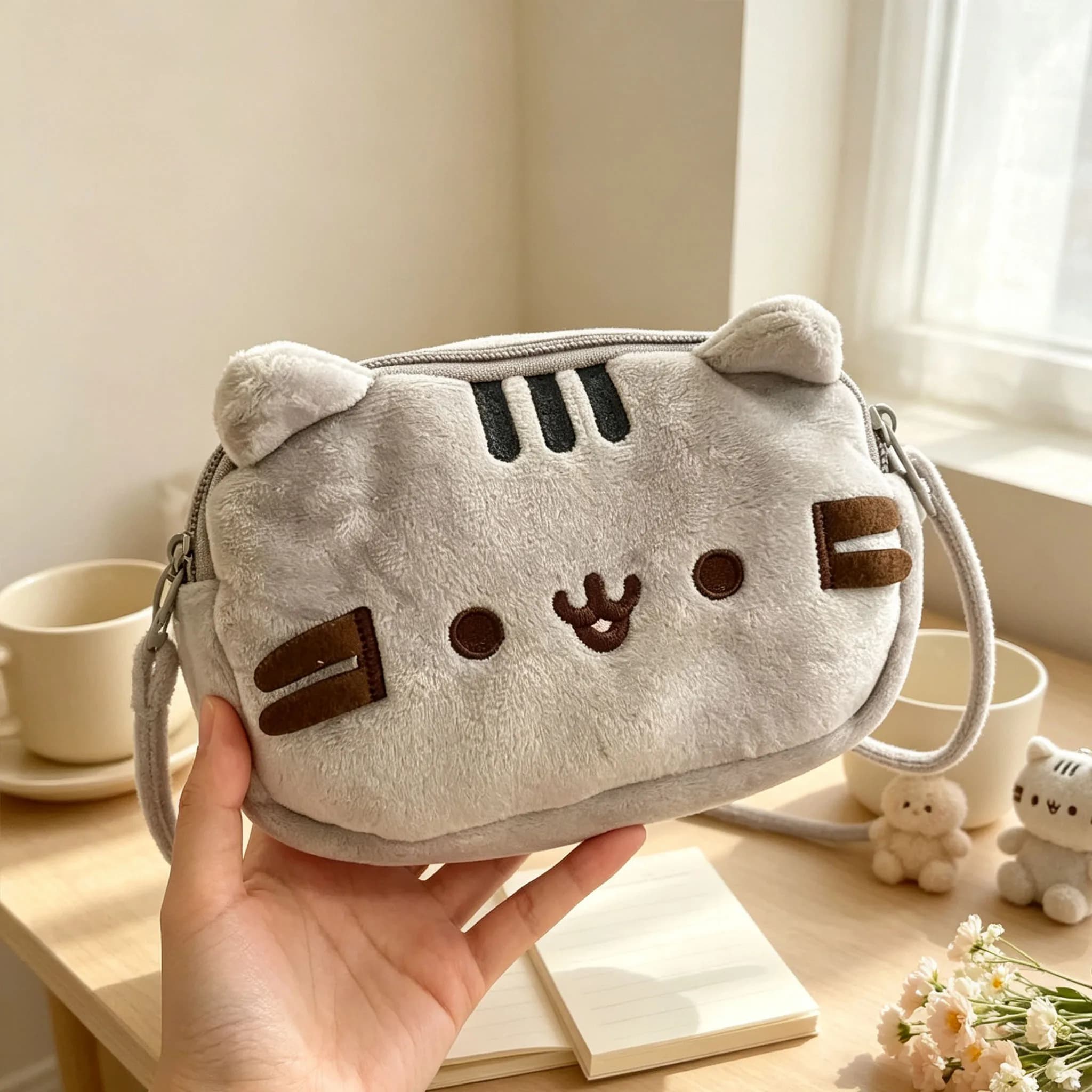 Kawaii Cat Cosmetic Pouch Large Capacity Makeup Bag Cute Stationery Pencil Case Travel School Organizer Portable Daily Present