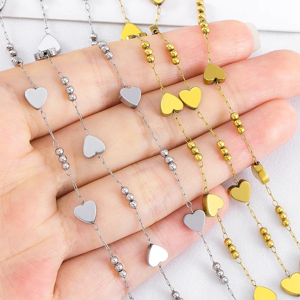 Catena di Perline a Forma di Cuore Quadrato in Acciaio Inossidabile Placcato 18K, 1 Metro, per Creazione di Collane e Braccialetti Fai-da-Te