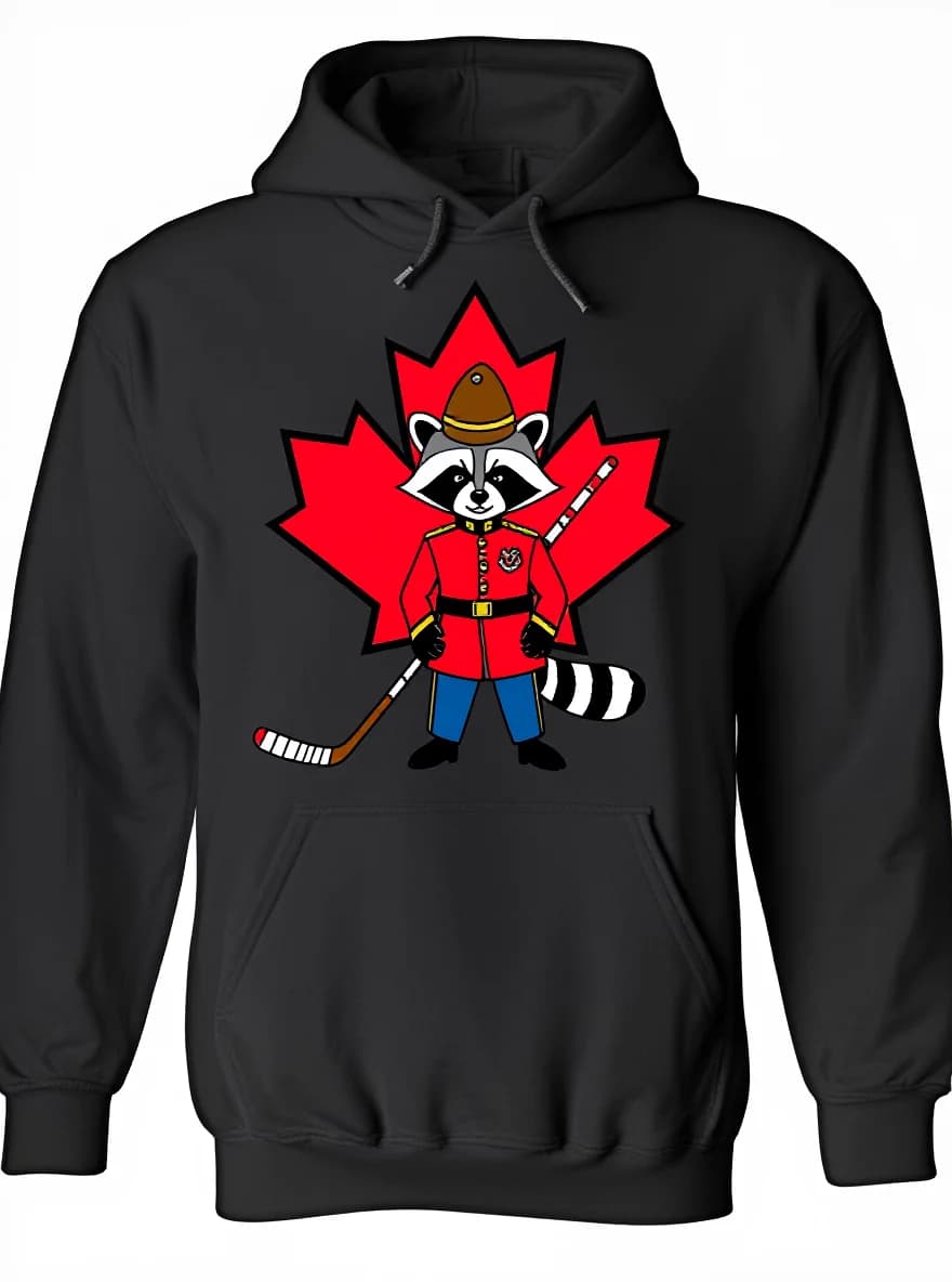 Hoodie Canadian Raccoon Mountie, Hockey Maple Leaf print