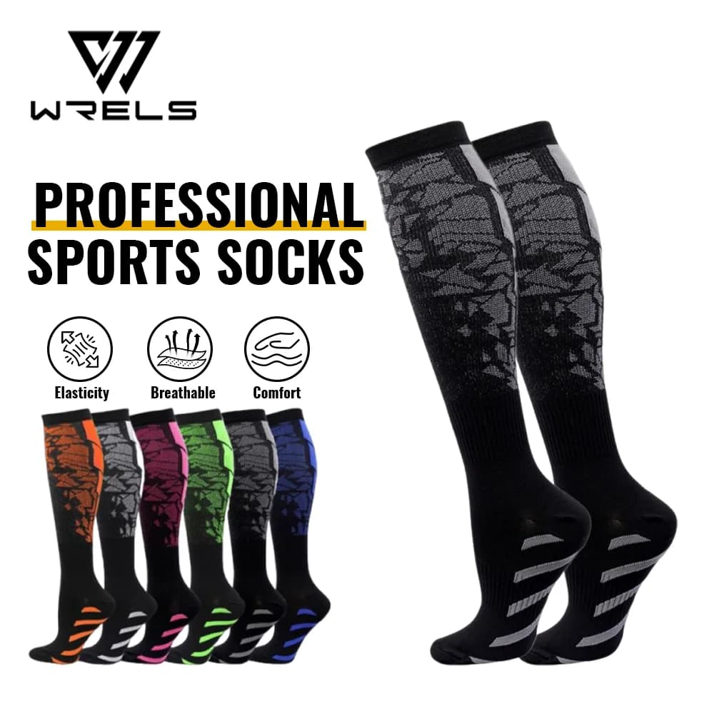 WRELS 1/2/3 Pairs Compression Socks Men Women Cushioned Non-Slip Running Athletic Socks Soccer Arch Support Knee High Socks
