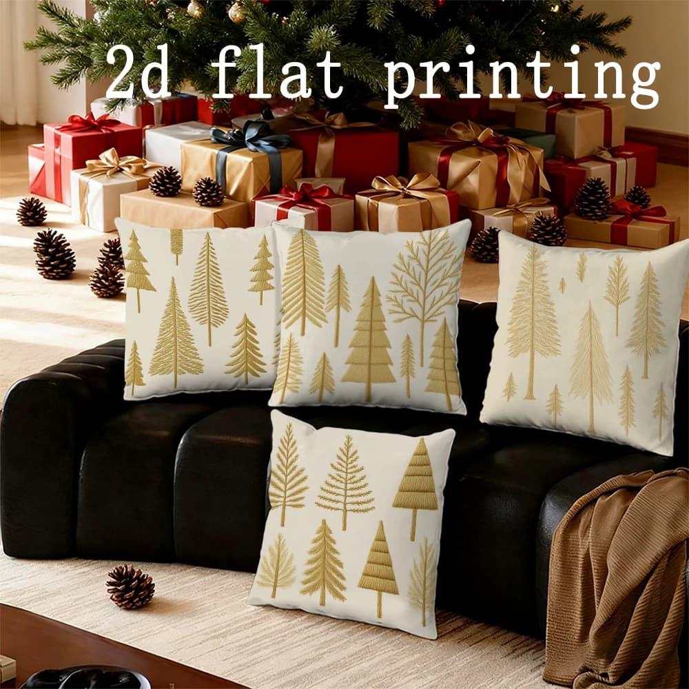 Home Decor Golden Christmas Trees Patterned Pattern Cushion Cover Suitable for Sofa Bedroom Car Pillow Cover