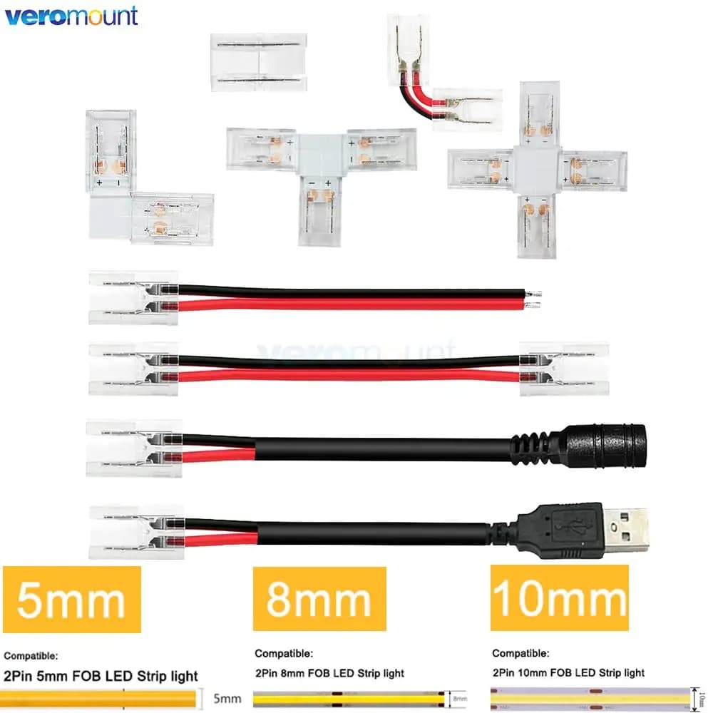 5x Saldatura Gratuita Connettore Rapido 2Pin 5mm 8mm 10mm COB Led Strip Light Connettori Striscia a Striscia Filo Giunto striscia a DC USB Power