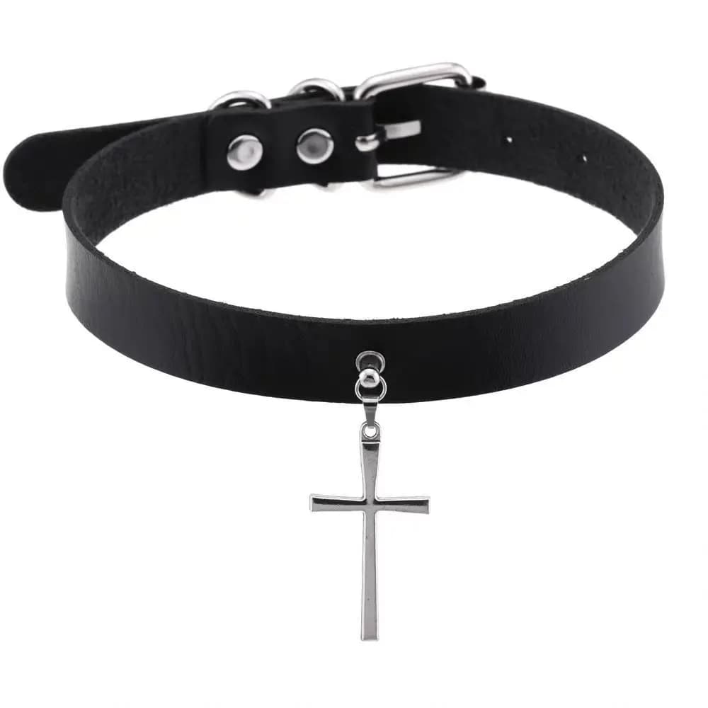 Hip Hop Punk Exquisite Cross Choker Collarbone Chain Cross Pendant Necklace Leather Choker