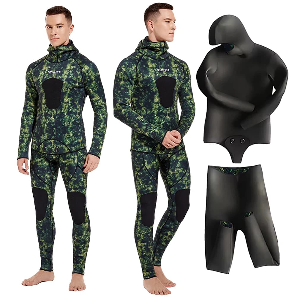 DEMMET 3mm-5mm CR Neoprene Mute Open Cell Camouflage Free Diver Mute Two Piece Set Underwater Fishing Mute for Men Snorkeling