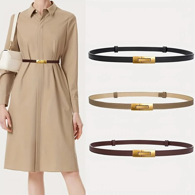 Cintura sottile e sottile da donna regolabile, classica cintura in vera pelle tinta unita per cappotti e abiti alla moda