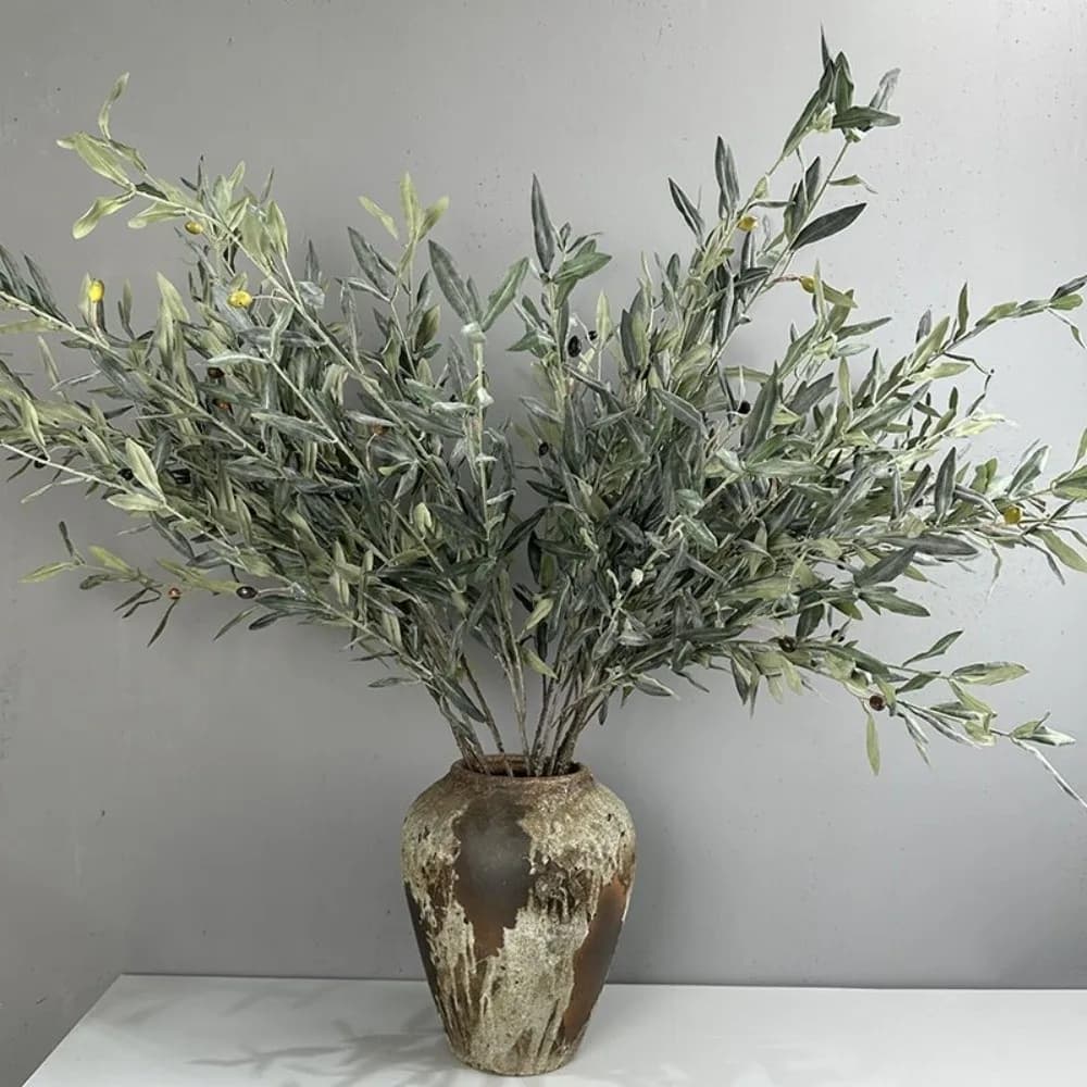 Ramo di Ulivo Artificiale in Plastica con Frutti, Foglie Realistiche Simulate, Pianta Finta Artigianale, Albero di Ulivo Finto per Composizioni in Vaso