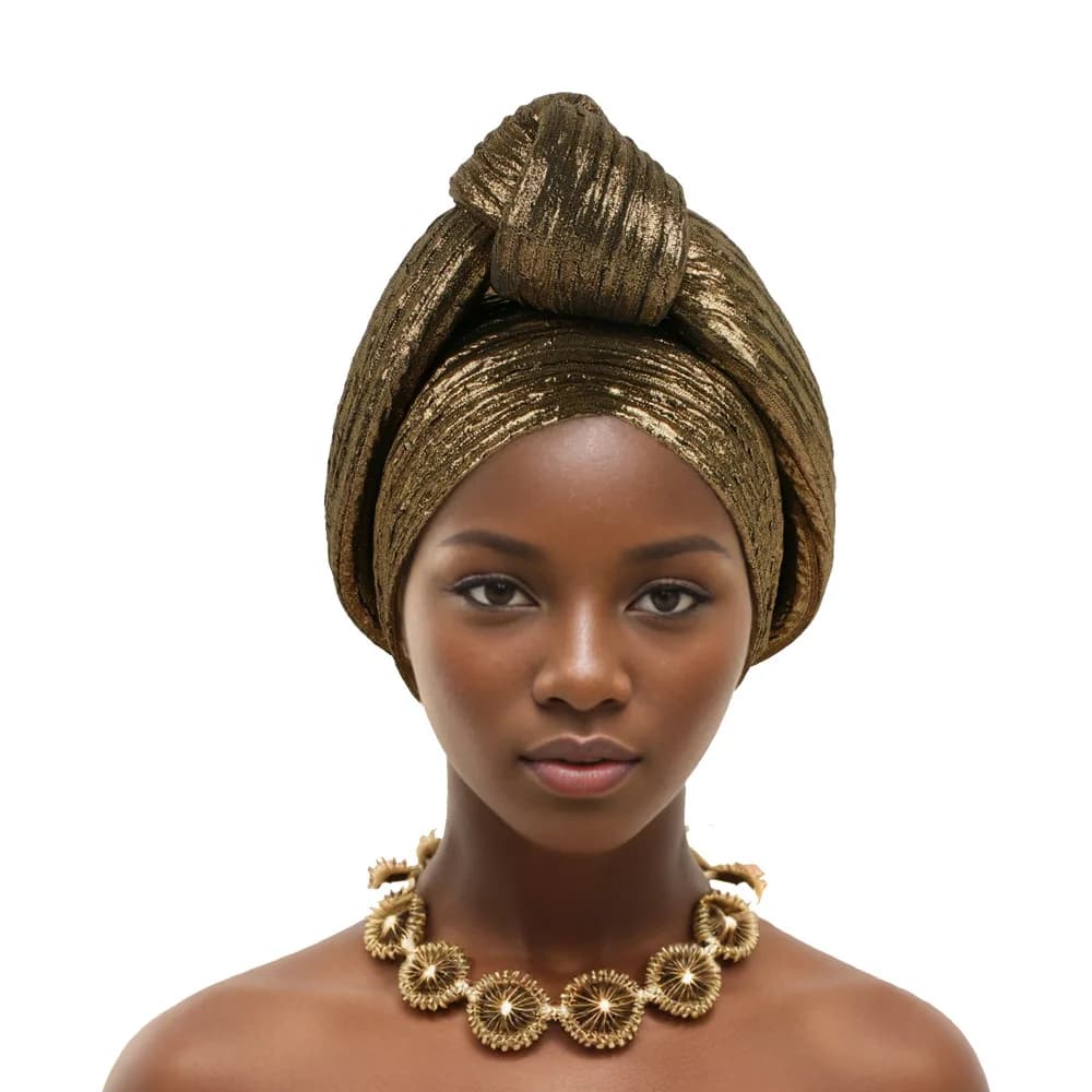 Glitter Fabric Top Knotted Turban Cap Fashion Women Headscarf Hat African Head Wraps Nigerian Wedding Party Headwear Bonnet