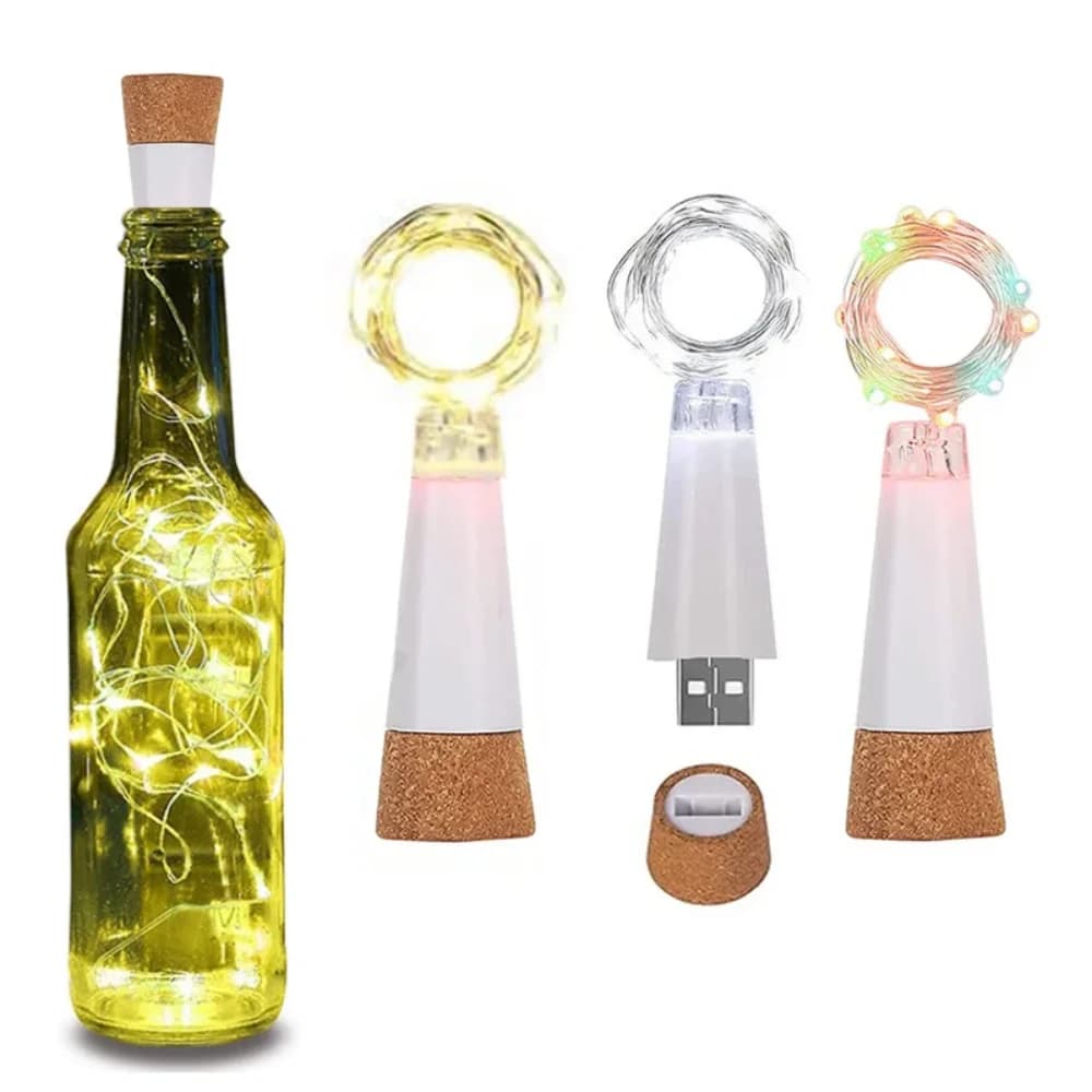 20 LED Bottiglia di sughero Lucine USB ricaricabili Ghirlanda di Natale Luci della stringa Camera da letto Decorazione della festa nuziale
