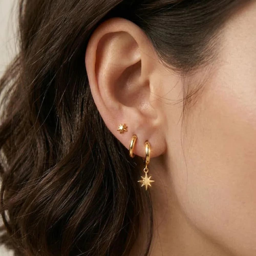Star shaped earring set, exquisite droplet shaped, simple gold and silver fashionable layered jewelry.