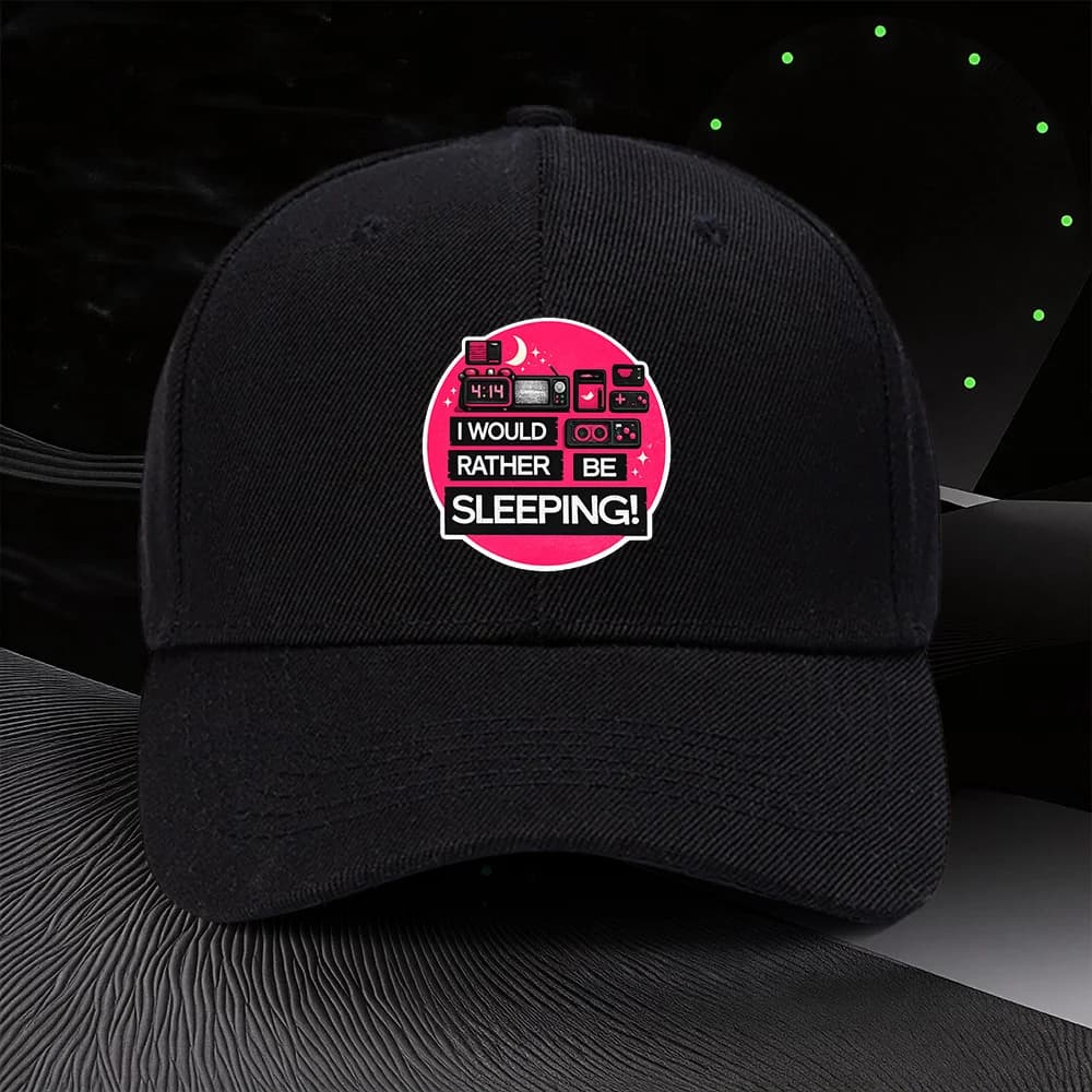 Adjustable Beanie with "I WOULD RATHER BE SLEEPING" Print, Unisex Outdoor Sport Style, an Ideal Gift for Gamers, Night Owls, and