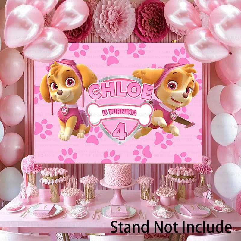 Paw Patrol Dogs Snow Rescue Everest Flying Skye Sfondo principessa rosa Decorazioni per feste di compleanno per ragazze Banner di sfondo per baby shower