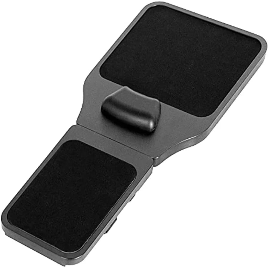 Supporto per mouse in legno con poggiapolsi, piattaforma di supporto regolabile in lunghezza, estensione per sedia con cinghie, nero