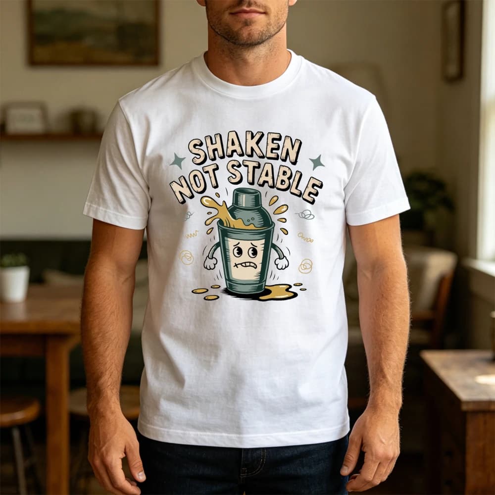 Retro Shaken Not Stable Cocktail Shaker Graphic T Shirt Funny Bartender Alcohol Humor Print men Tops For Alcohol Cocktail Lovers