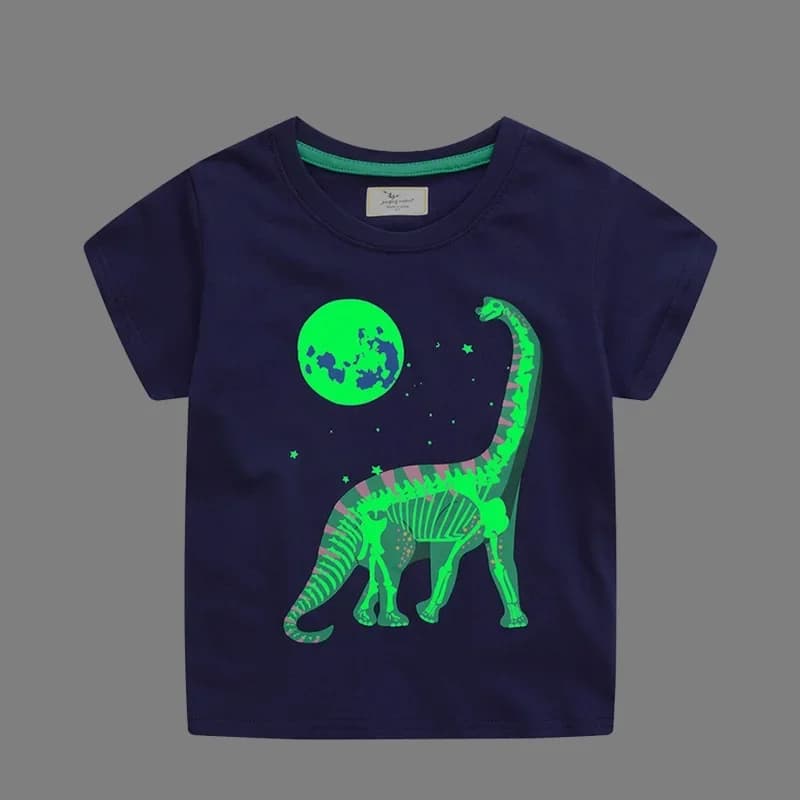 T-shirt dinosauro cartone animato luminoso per bambini 2-7 anni 100% cotone Neonati maschi Tees Estate Nuove magliette a manica corta Dropshipping