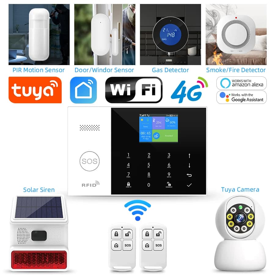 Sistema di allarme domestico senza fili Telefono 4G Wifi Tuya Smart Home Protezione per la sicurezza dei bambini Antifurto Automazione della fotocamera Allarme residenziale