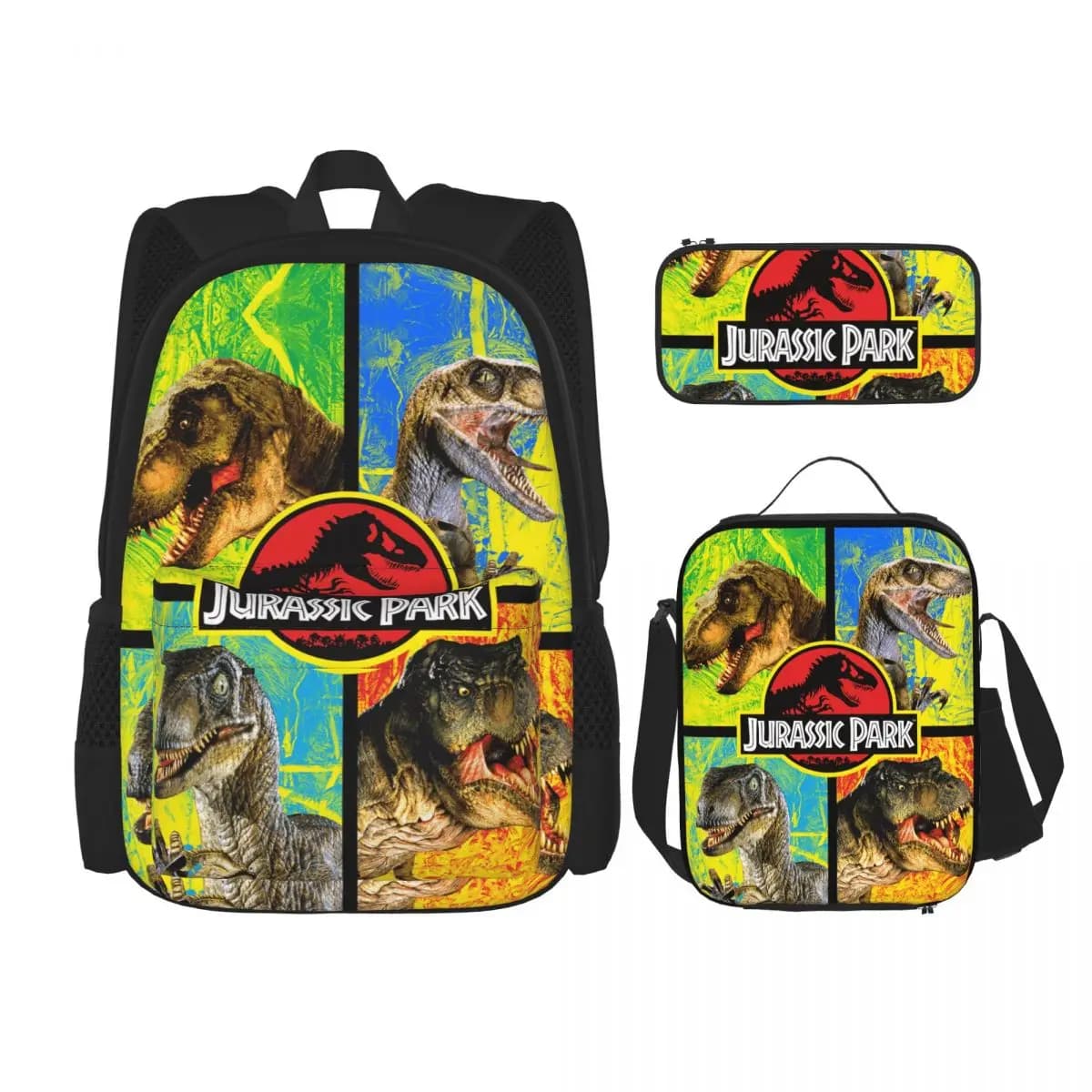 Jurassic Park Jurassic Defense 3pecs/set Zaino per studenti Borse di tela Borsa per il pranzo Astuccio