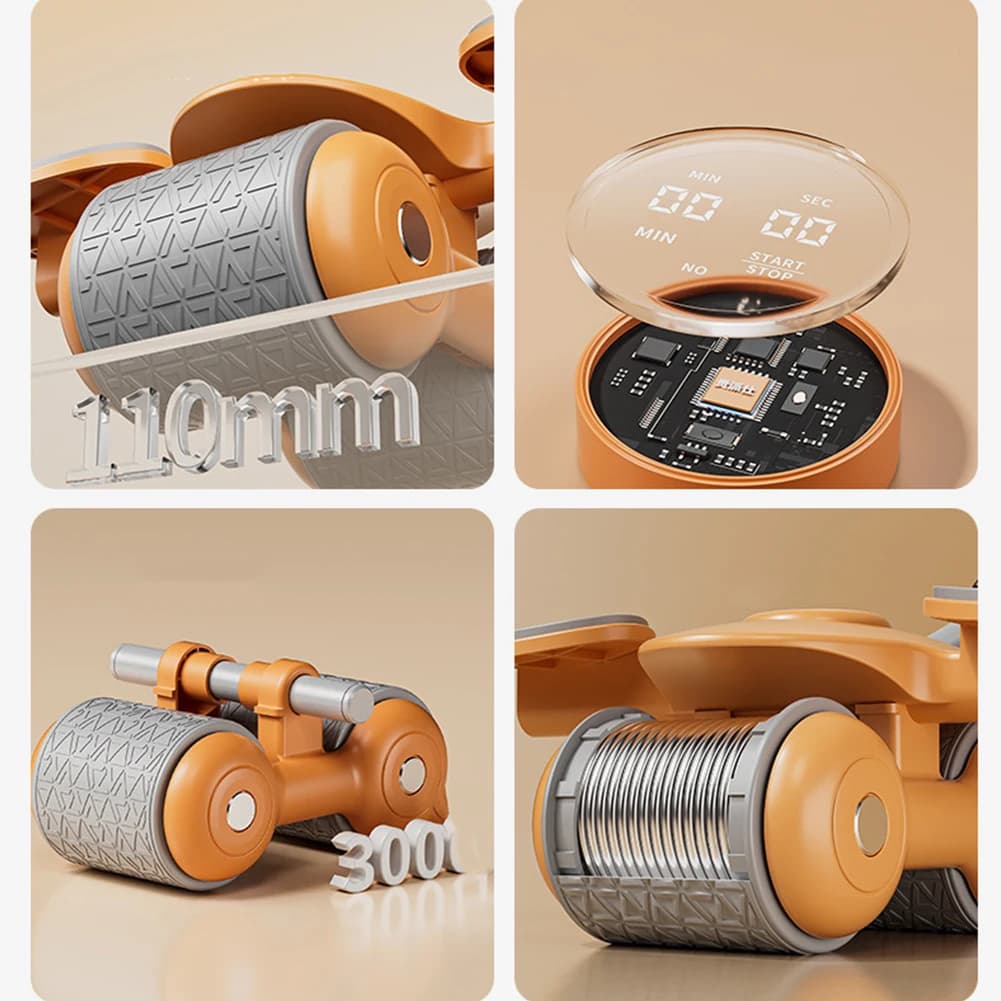 2 in 1 Abdominal Roller Wheel Automatic Rebound with Timer Phone Holder 4 Elbow Support for Abdominal and Core Strength Training