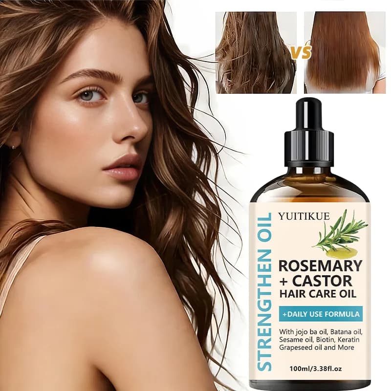 YUITIKUE Olio Rinforzante per Capelli al Rosmarino e Olio di Ricino | Con Biotina, Cheratina e Olio di Batana, Uso Quotidiano 100ml